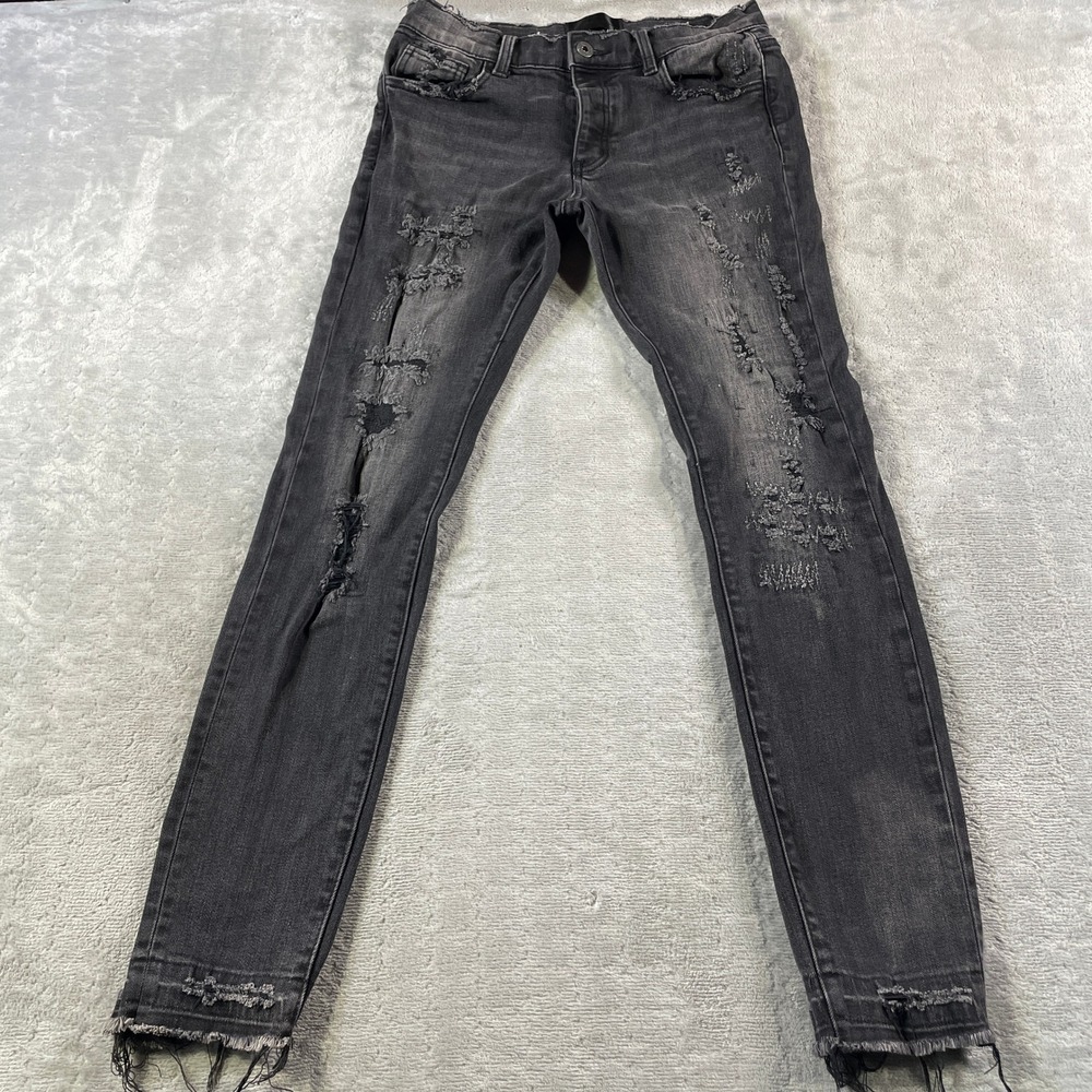 VALABASAS Jeans Pants Mens‎ 32 Black Distressed Skinny Fit Grunge Stretch 30x30